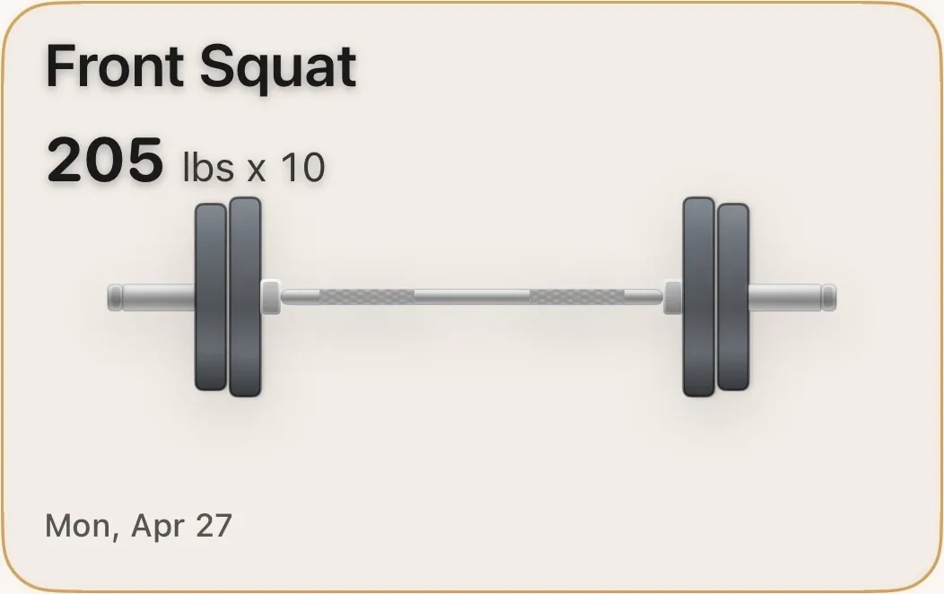 Front Squat recent PR card using steel plates