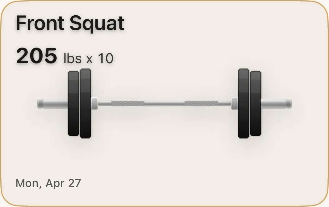 Front Squat recent PR card using urethane plates